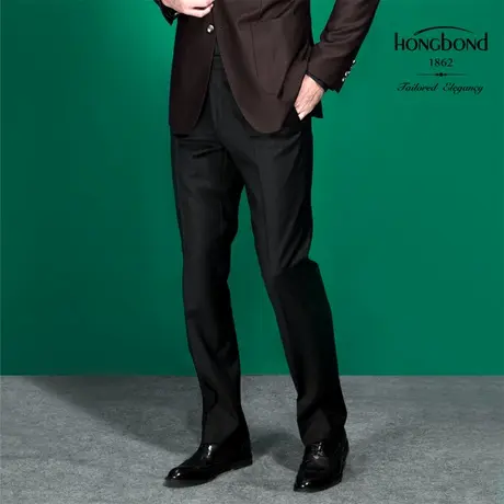 红邦创衣 素黑轻薄透气商务西裤男正装修身免烫抗皱微弹工作长裤图片