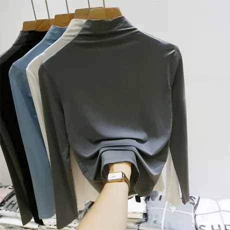 2023秋冬新款莫代尔打底衫内搭半高领纯色长袖t恤女上衣韩版春季图片