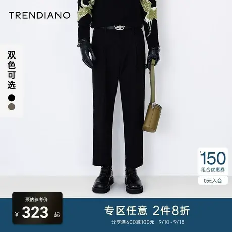 TRENDIANO潮牌春夏季新款褶裥宽松锥形长裤男青年直筒休闲西裤商品大图