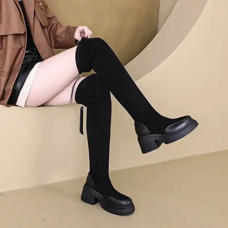 小个子过膝靴子女长筒靴2023新款秋冬爆款高筒骑士靴黑色厚底长靴商品大图