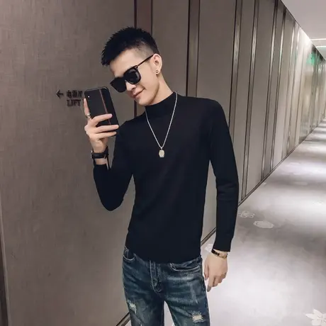 纯色毛衣男秋冬季新款网红潮牌韩版修身打底衫百搭休闲快手针织衫商品大图