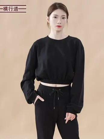 横行道2024新款春装纯色套装露脐小圆领收腰宽松短款长袖卫衣女装商品大图