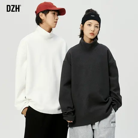 情侣纯色德绒打底衫半高领卫衣男春秋2024新款情侣装宽松长袖t恤商品大图