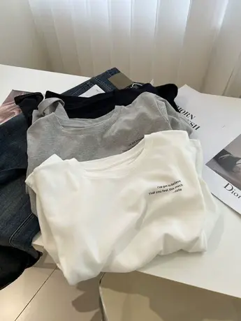 韩版时髦小字母圆领长袖T恤女宽松百搭休闲打底衫上衣2024秋季潮商品大图