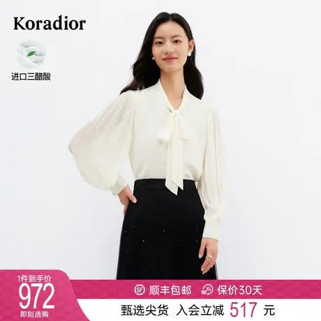 珂莱蒂尔女装2024春季新款通勤百搭蝴蝶结飘带白色雪纺衬衫上衣图片