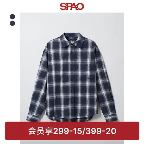 SPAO韩国同款2024年春季新款男士长袖休闲翻领格子衬衫SPYCE11M01图片