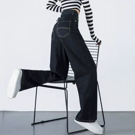 复古文艺法式牛仔裤女直筒宽松裤子阔腿裤女士2024年春秋新款长裤图片