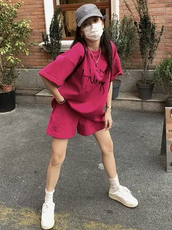 夏季运动套装女2022新款爆款ins大码宽松百搭短袖短裤跑步两件套图片