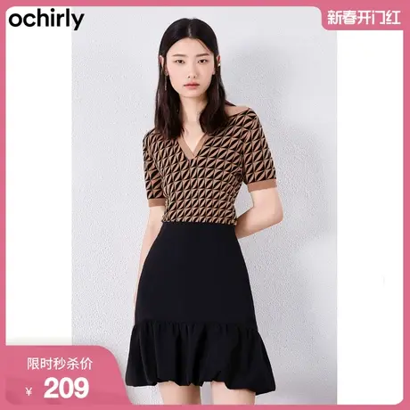 黑标系列 欧时力polo衫新款夏装复古提花针织短袖1WH303617F商品大图