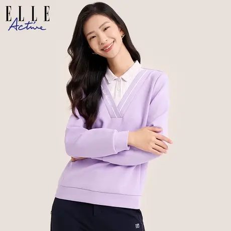 ELLE Active法式通勤假两件polo领卫衣女 2023秋冬新款显瘦上衣商品大图