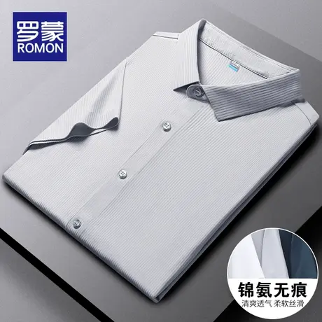 罗蒙2023新款短袖衬衫男高弹力夏季薄款男士中袖高端休闲冰丝衬衣商品大图