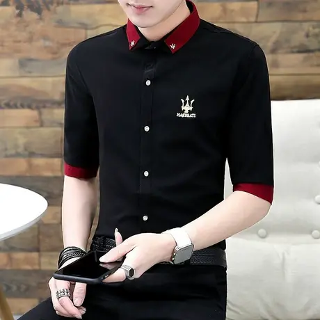 男士个性七分袖衬衫男韩版休闲薄款衬衣潮流帅气夏天衣服中袖寸衫商品大图