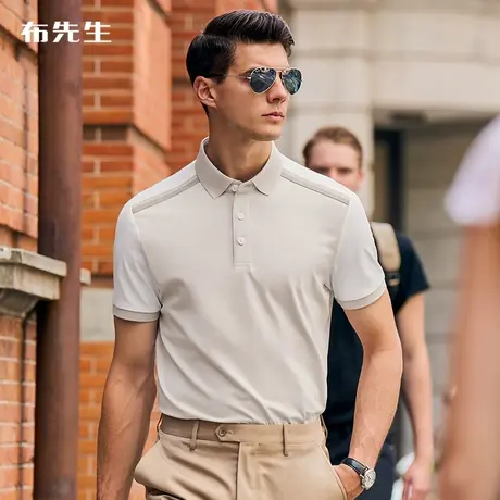 MrBu布先生一片扁机领短袖t恤男2023春夏翻领中年透气上衣AT12073商品大图