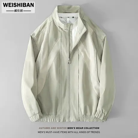 美式休闲工装立领外套男秋季2022年新款拼接撞色飞行员宽松夹克男商品大图