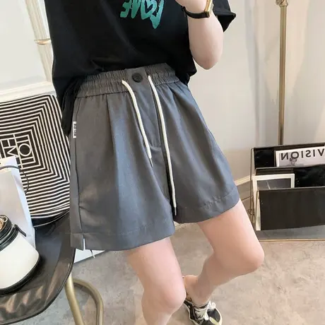 短裤女2022夏季新款时尚松紧腰抽绳百搭五分裤休闲直筒阔腿裤女潮图片