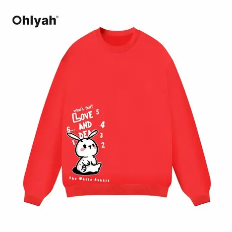 Ohlyah兔子印花卫衣女大码胖mm200斤宽松欧货版潮牌秋冬圆领上衣商品大图