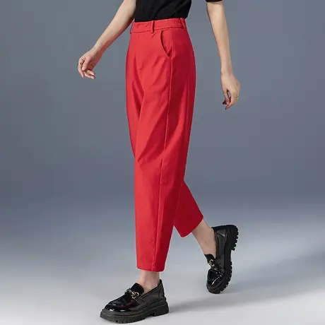 红色裤子女春秋女裤小个子九分裤2023新款老爹萝卜裤休闲裤哈伦裤商品大图