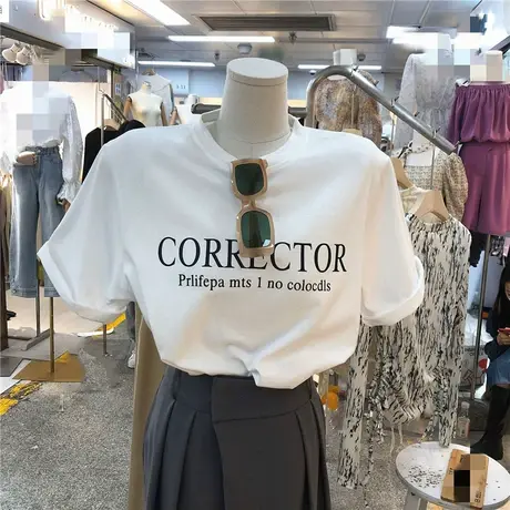 短袖t恤女2021夏季新款韩版宽松大版oversize简约字母印花上衣服商品大图