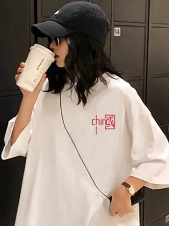 夏季宽松显瘦字母印花圆领短袖T恤女韩版下衣失踪中长款半袖上衣商品大图