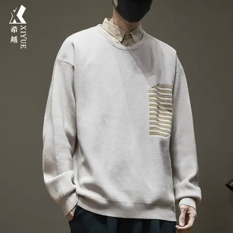 2023秋冬新款假两件衬衫领毛衣男潮牌大码宽松男装男士针织衫秋季商品大图