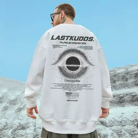 oversize美式圆领nasa卫衣男潮牌ins加肥加大码男装秋冬加绒加厚商品大图