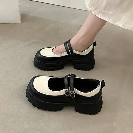 英伦风厚底小皮鞋女春秋夏法式玛丽珍单鞋2023新款粗跟黑色高跟鞋商品大图