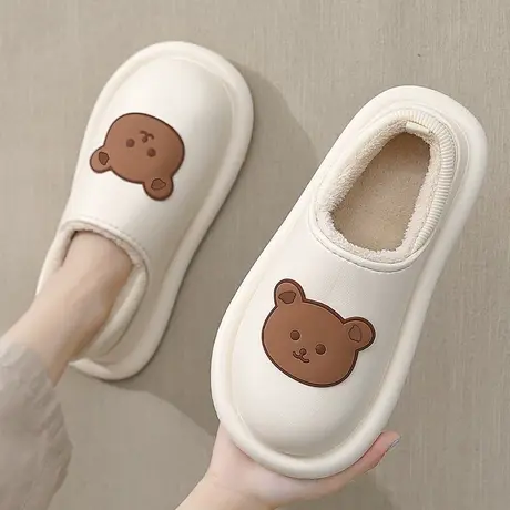 防水棉拖鞋女可爱秋冬季室内家居卡通厚底防滑加绒保暖包跟棉鞋男商品大图