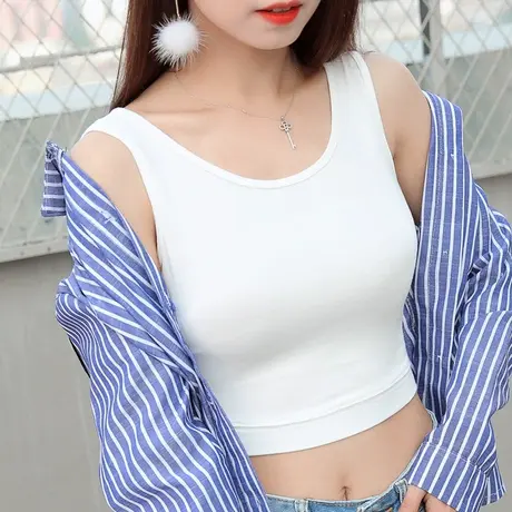 圆领短款女士夏季小背心紧身打底无袖百搭修身露肚脐性感内搭上衣图片