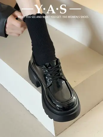英伦风厚底小皮鞋女2024新款春季百搭黑色jk单鞋松糕乐福鞋ins潮商品大图