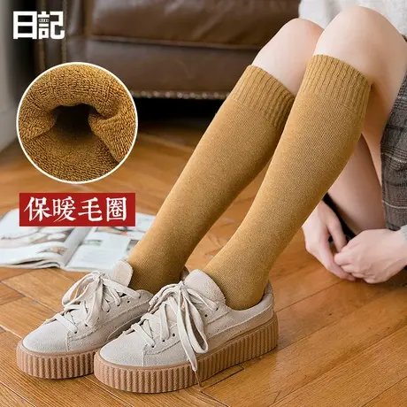 袜子女加厚小腿袜毛圈长筒中筒护腿套吸汗保暖长袜高筒显瘦及膝袜商品大图