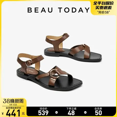 【清仓款】BeauToday罗马凉鞋女款外穿真皮平底凉鞋时装凉鞋海边商品大图