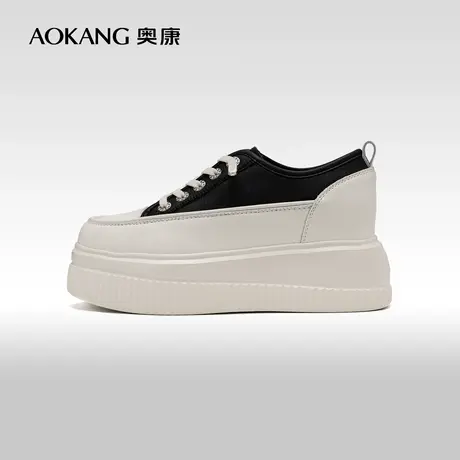 奥康女鞋 2024春季新款百搭厚底内增高休闲鞋小个子系带板鞋单鞋商品大图