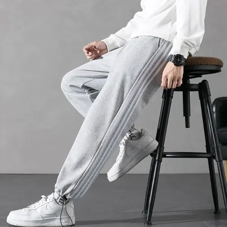 条纹休闲长裤男夏季潮牌宽松抽绳束脚卫裤男生春秋款阔腿运动裤子商品大图