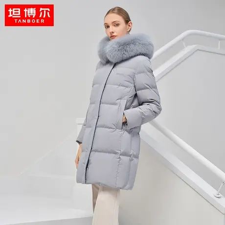 【专柜同款】坦博尔羽绒服女中长款连帽大毛领秋冬外套厚TB331662商品大图