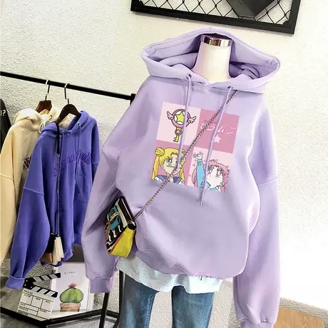 waitmore卫衣女秋冬2020新款韩版ins潮宽松加绒加厚连帽百搭外套商品大图