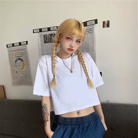 2023年春夏季新款女装设计感小众短款上衣服ins潮白色短装短袖t恤商品大图
