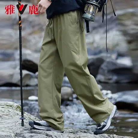 【水洗梭织】雅鹿2025年新款阔腿直筒工装裤男款耐磨透气休闲裤男商品大图