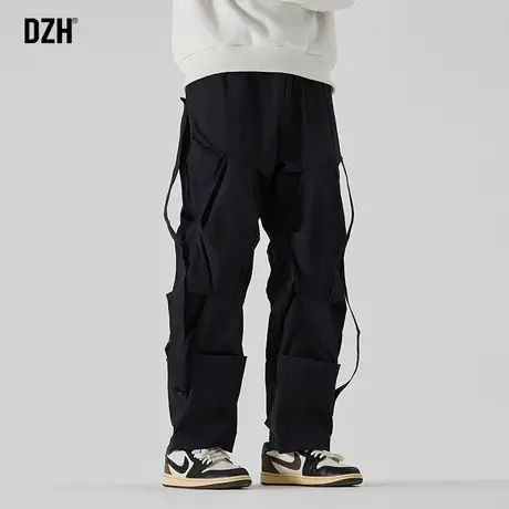男士美式机能伞兵工装裤男直筒宽松休闲垂感裤子2023新款黑色长裤图片
