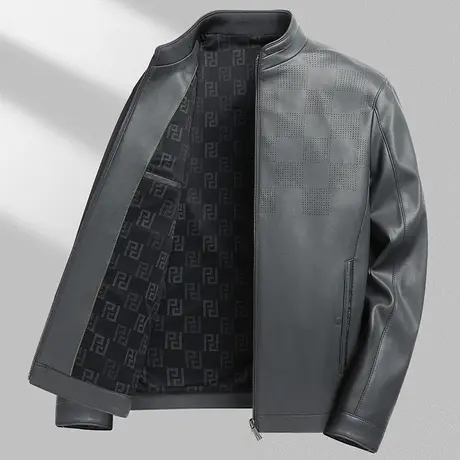 秋冬季新款皮衣男士商务立领黑色休闲百搭时尚防风高档皮夹克外套商品大图