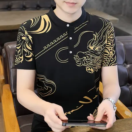 夏季印花纯棉短袖t恤男士半袖体恤带领夏装中国风翻领潮牌polo衫商品大图