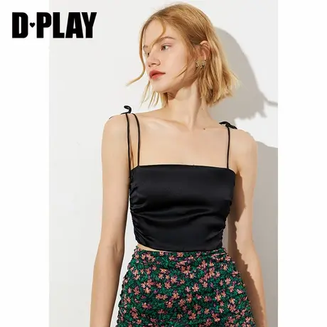 DPLAY【惠品】2022年夏新ins风细肩带小吊带黑色法式内搭缎面上衣图片