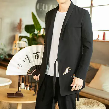 秋季中国风男士西服宽松大码青年复古风民族风格外套系带男装上衣图片