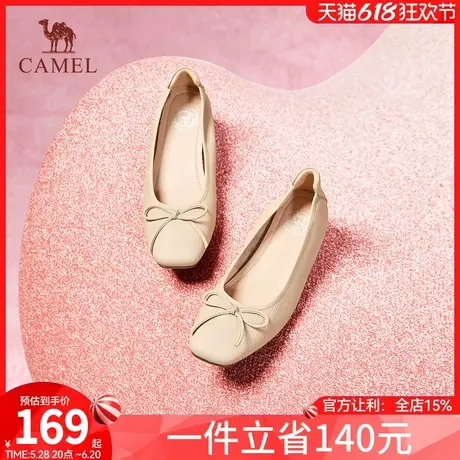 骆驼女鞋2024秋季新款真皮浅口蝴蝶结蛋卷鞋平底小皮鞋女芭蕾单鞋图片