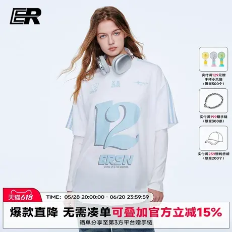 ER潮牌字母印花圆领2025夏季潮流新款短袖T恤情侣运动球衣体恤商品大图