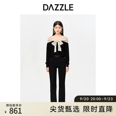 DAZZLE地素奥莱秋别致网纱拼接假一字领毛衣针织衫上衣女图片