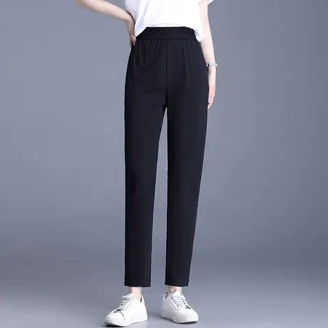 冰丝裤女夏季加大码宽松中年妈妈休闲显瘦松紧腰薄款直筒哈伦长裤商品大图
