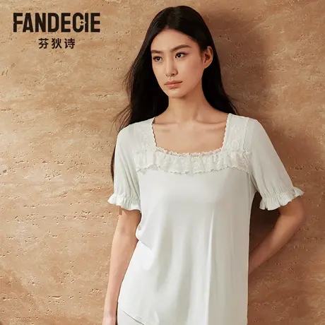 芬狄诗商场同款女士睡衣套装蕾丝方领短袖柔软舒适家居服FL00535商品大图