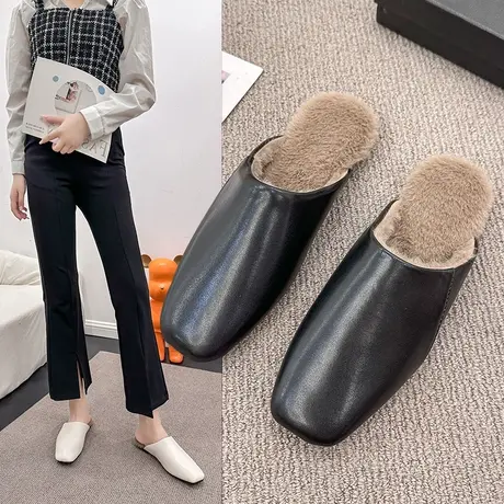 毛毛拖鞋女外穿秋冬季加绒穆勒鞋2023新款复古包头半拖平底毛毛鞋商品大图