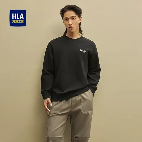HLA/海澜之家糯米科技卫衣25秋新款圆领撞色绣花舒适弹力套头衫男图片
