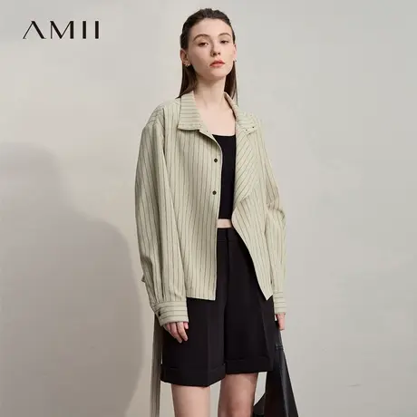 Amii【英伦风】2025秋英伦风商务通勤绑带设计竖条风衣衬衫女外套商品大图